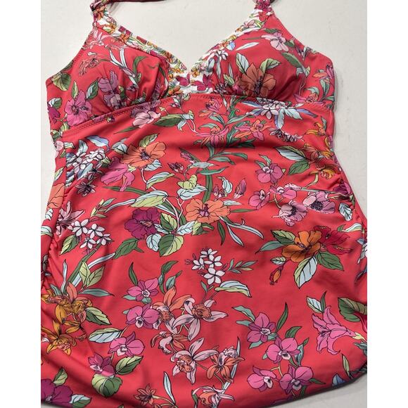 Tommy Bahama Halter Reversible Tankini Coral Summer Floral Gingham Swim Top - Picture 5 of 10